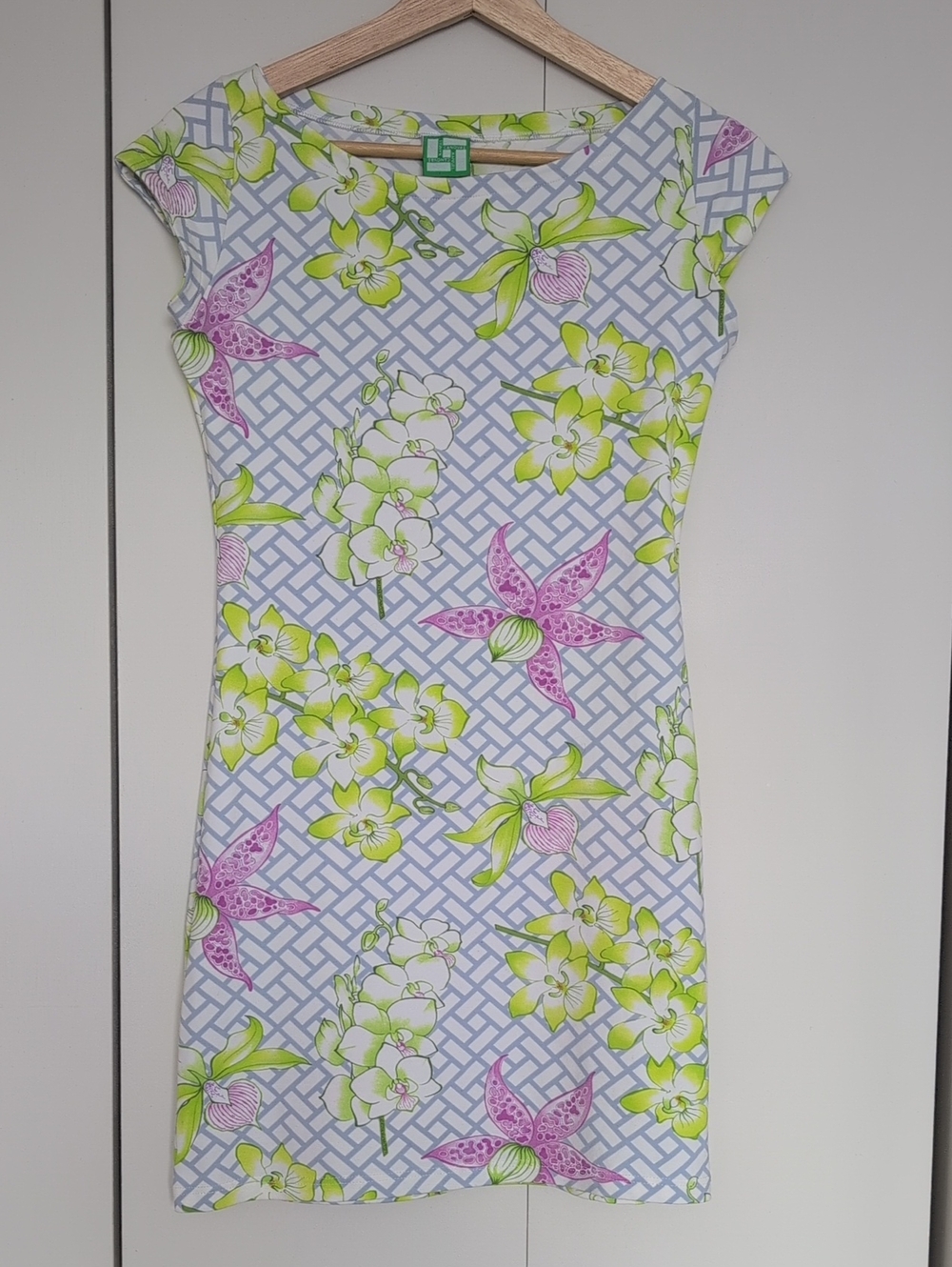 MANUEL CANOVAS  Floral Sheath Dress in Light Blue, Lime & Pink